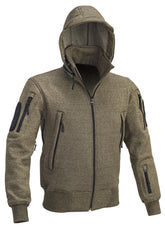 Tactical hoodie with hood, ideal for boxing, fitness training, 100% cotton, equipped with YKK zips and arm pockets for gear storage.